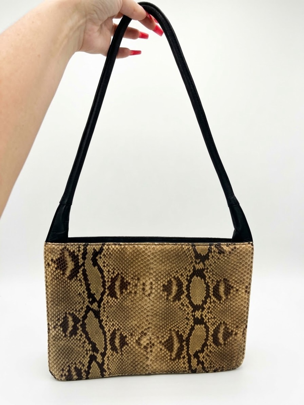 Fortuna Valentino leather Snake-Print Shoulder Bag in Brown and Black